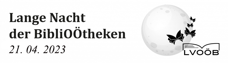 Logo Lange Nacht der Bibliotheken OÖ 2023 sw